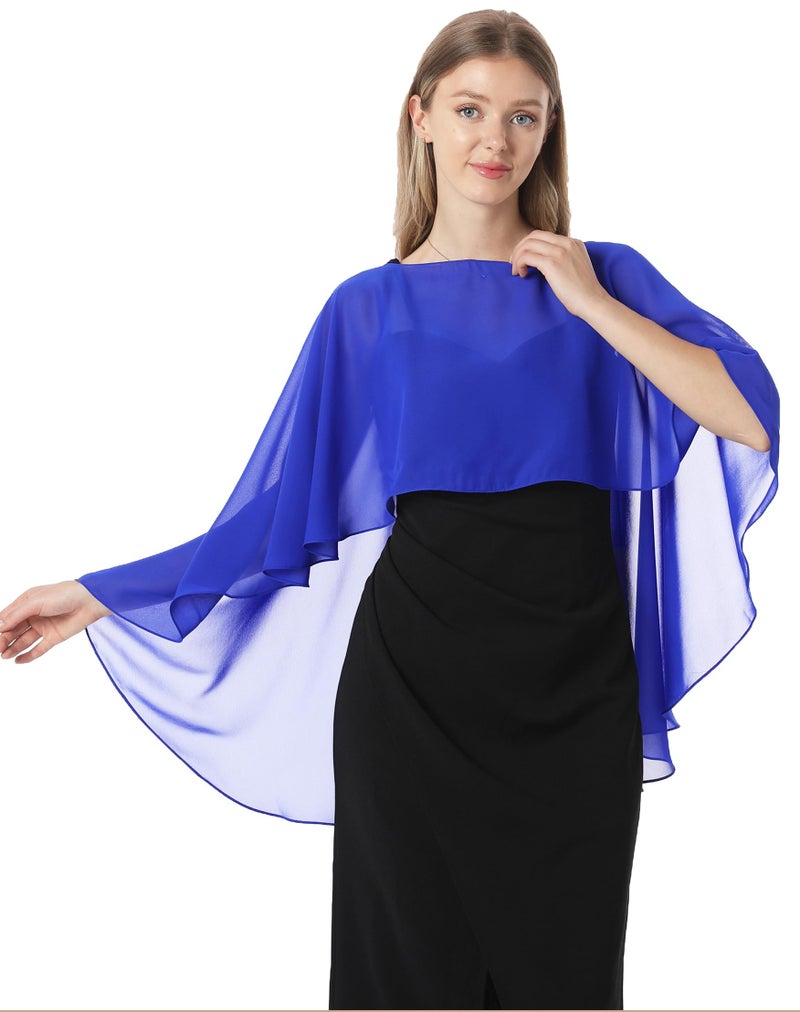 Hotshawl Capelets for women Chiffon Cape Shawls and Wraps for Evening Dress Wedding Capes Cover Up (Royal Blue) - Image 4